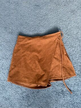 Abercrombie & Fitch Brown Suede Wrap Mini Skort